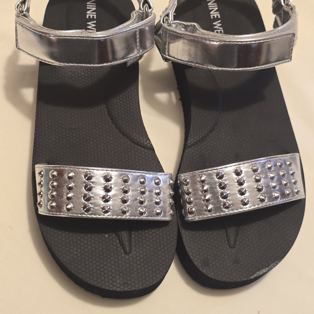 Nine West Metallic Silver Studded Sandals